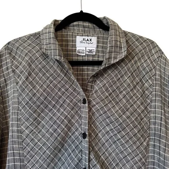 Vintage Flax by Joanne Engelhart Linen Windowpane Plaid Convertible Slv Top Sz S - Picture 3 of 13